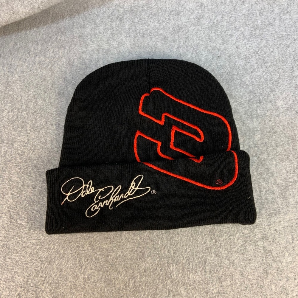 Nascar Dale Earnhardt Signature Mens Black Beanie Racing Knit Hat OSFM